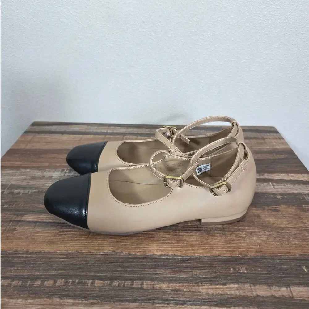 American Eagle Woman's Tan & Black Strappy Ballet Flats Size 5